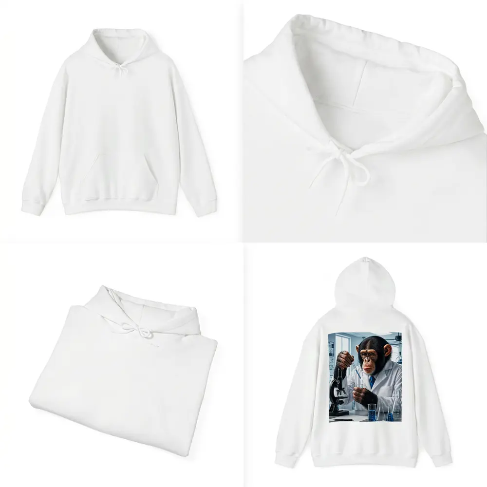 Chimpanzee Scientist In Laboratory With Microscope – Hoodies