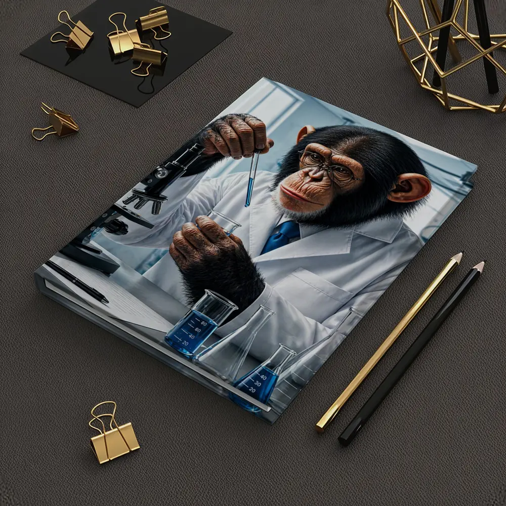 Chimpanzee Scientist In Laboratory With Microscope – Notebooks