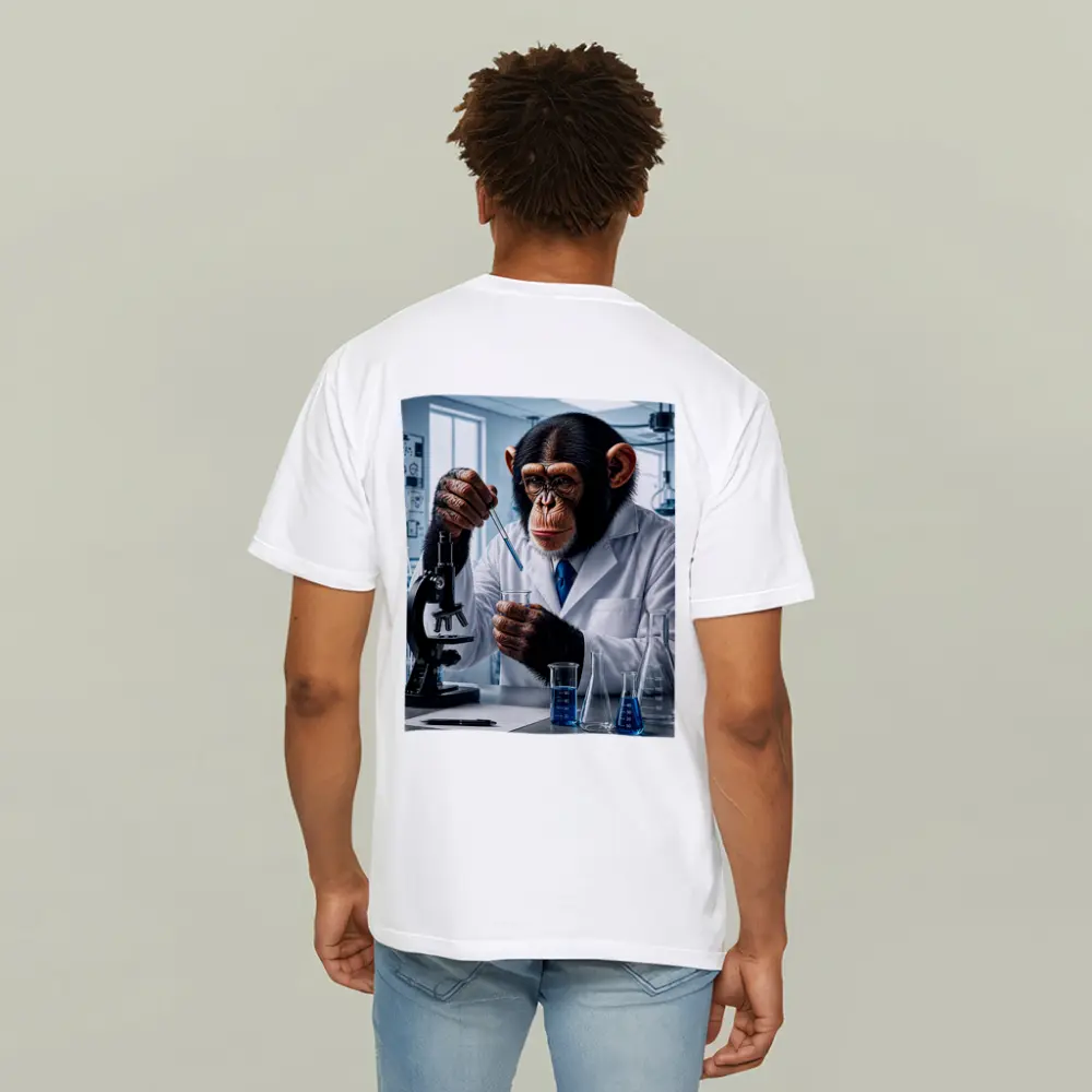 Chimpanzee Scientist In Laboratory With Microscope – T-Shirts