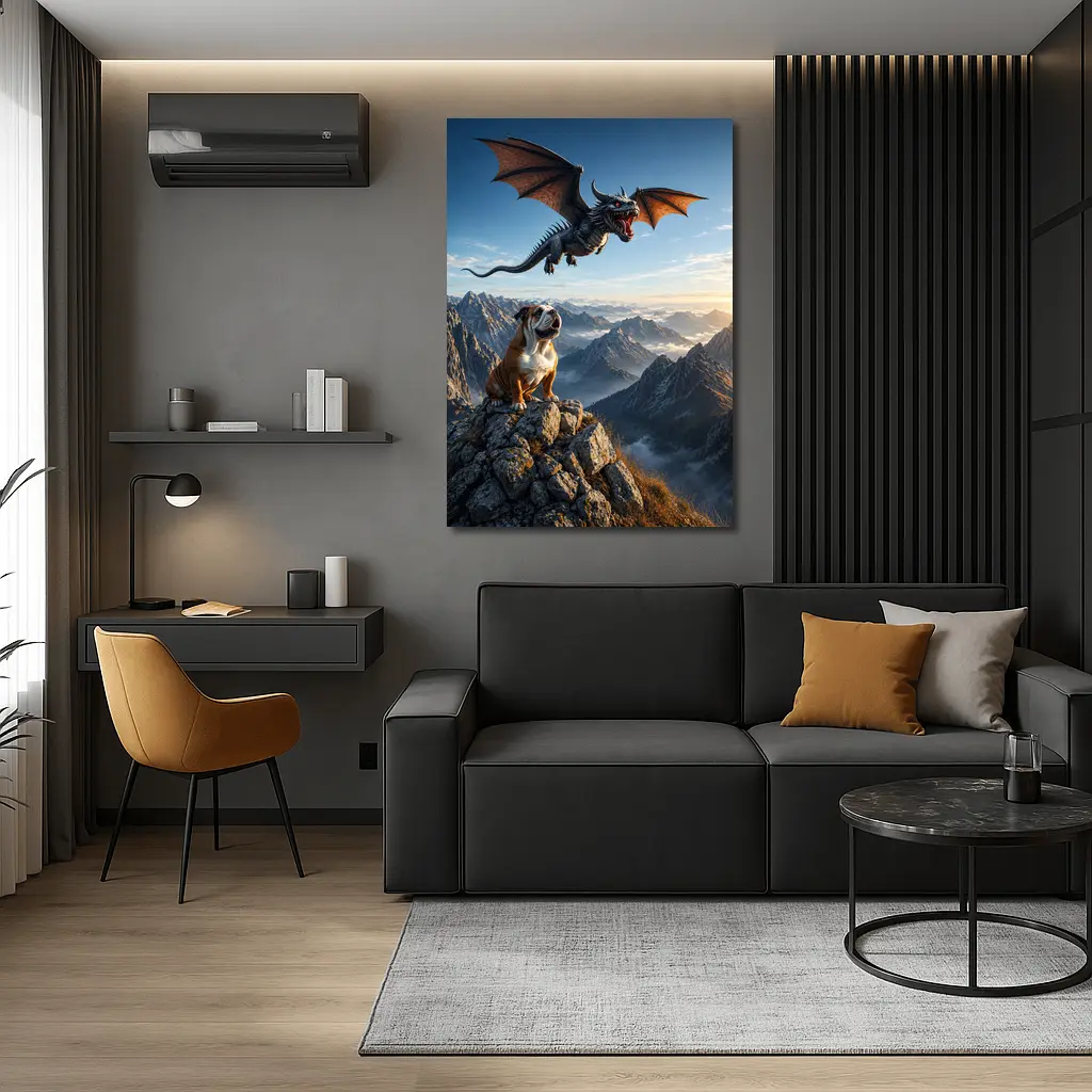Bulldog and Dragon Over Mountain Peaks – Wall Art