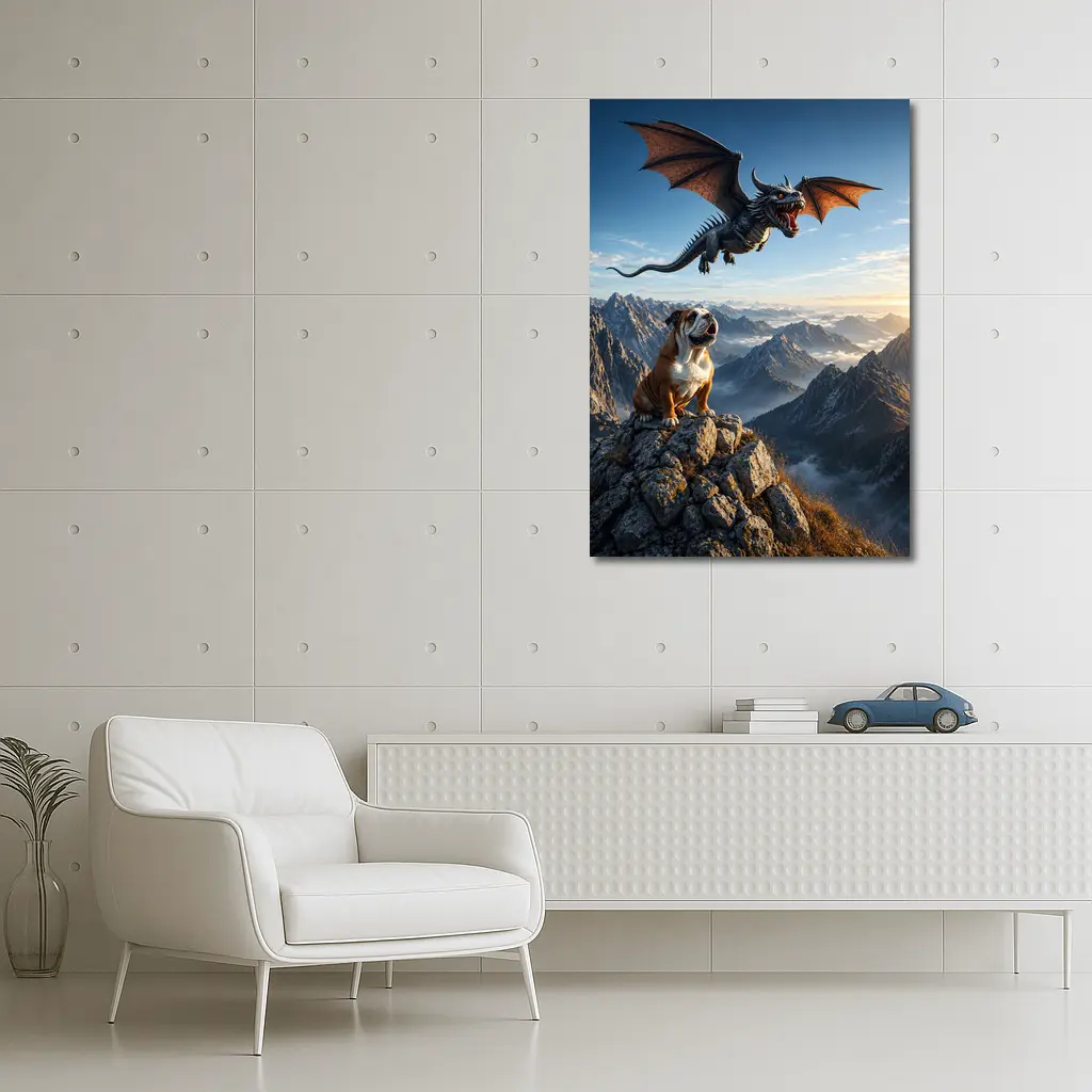 Bulldog and Dragon Over Mountain Peaks – Wall Art