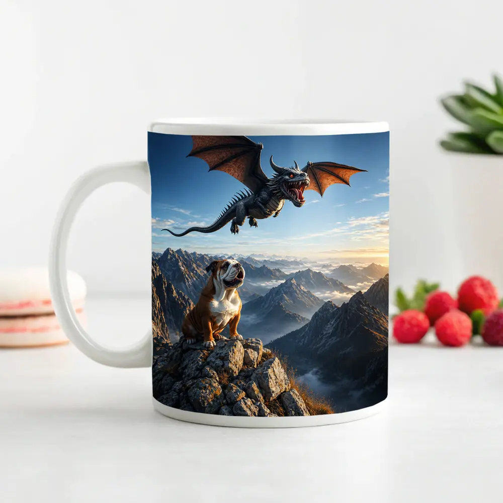 Bulldog and Dragon Over Mountain Peaks – Mugs