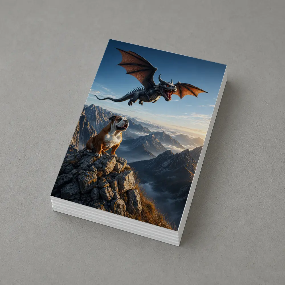 Bulldog and Dragon Over Mountain Peaks – Postcards