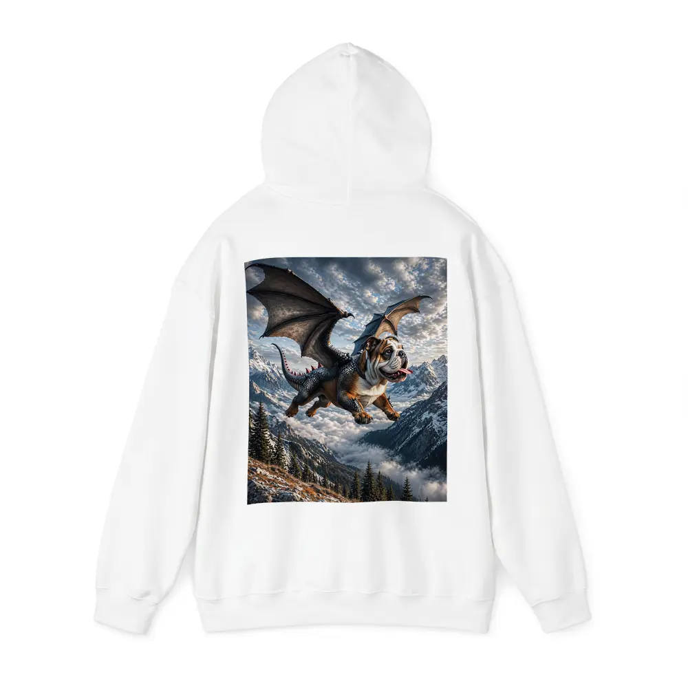 Dragon Bulldog Flying Over Mountain Peaks – Hoodies