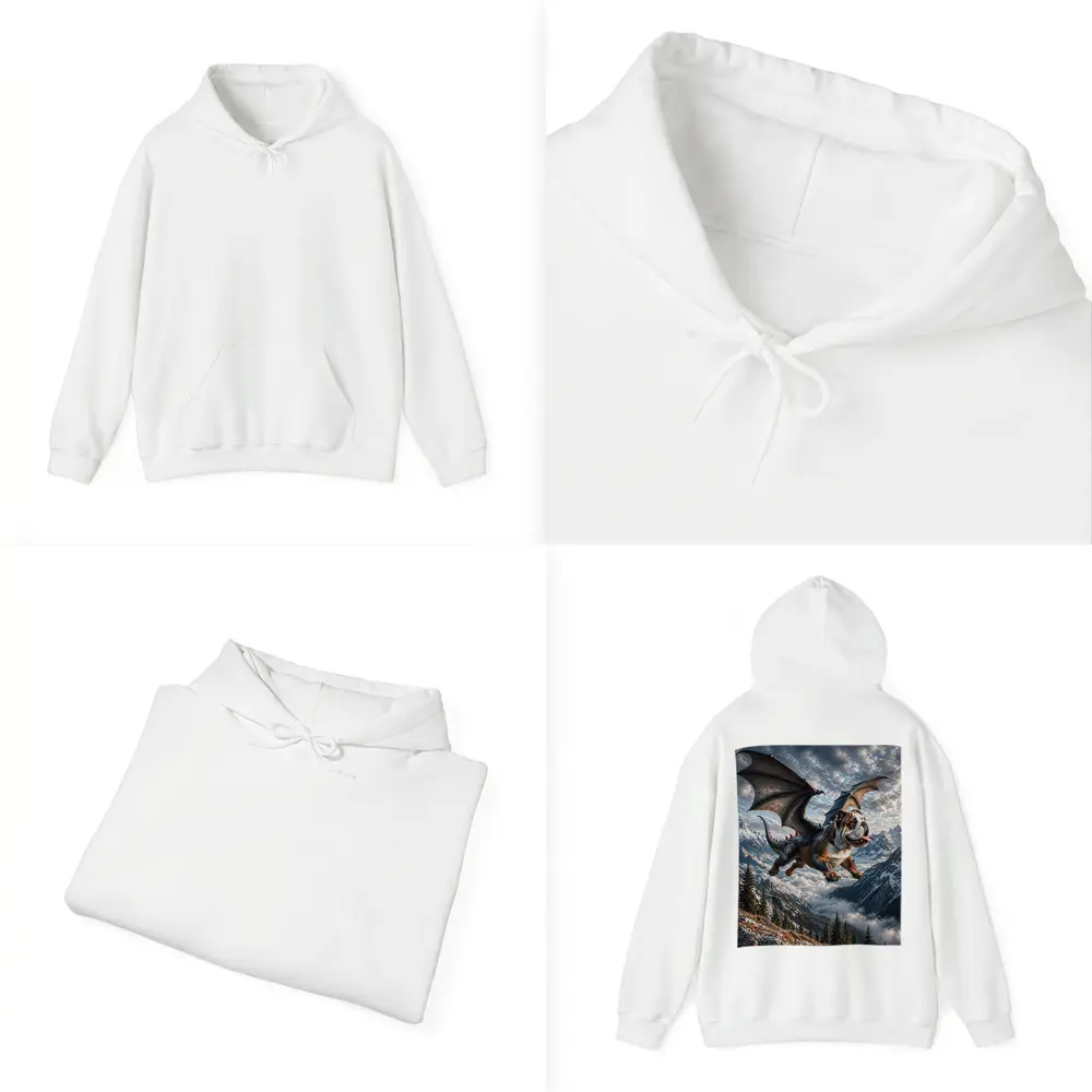 Dragon Bulldog Flying Over Mountain Peaks – Hoodies
