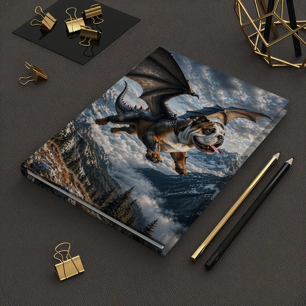 Dragon Bulldog Flying Over Mountain Peaks – Notebooks