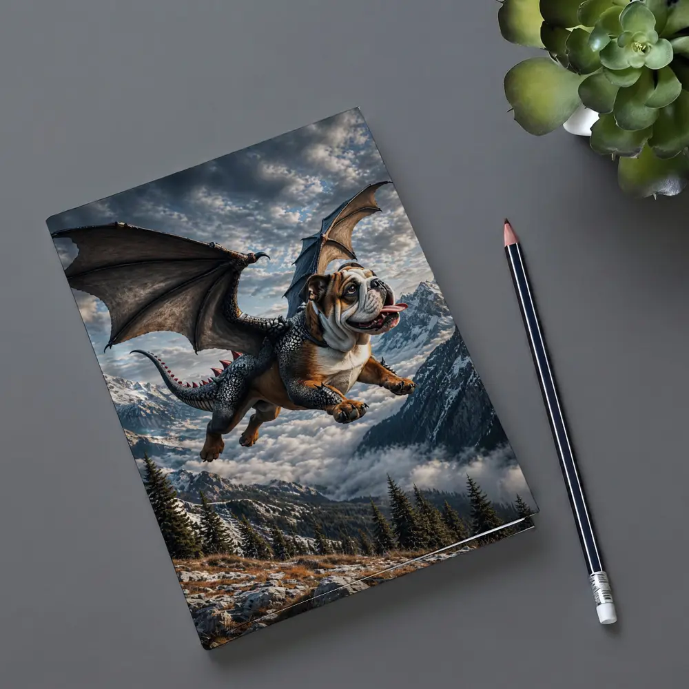 Dragon Bulldog Flying Over Mountain Peaks – Notebooks