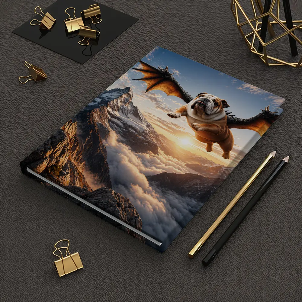 Dragon Winged Bulldog Flying Over Mountains – Notebooks