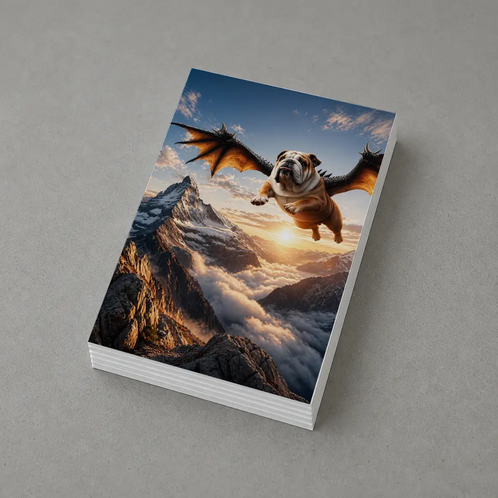 Dragon Winged Bulldog Flying Over Mountains – Postcards