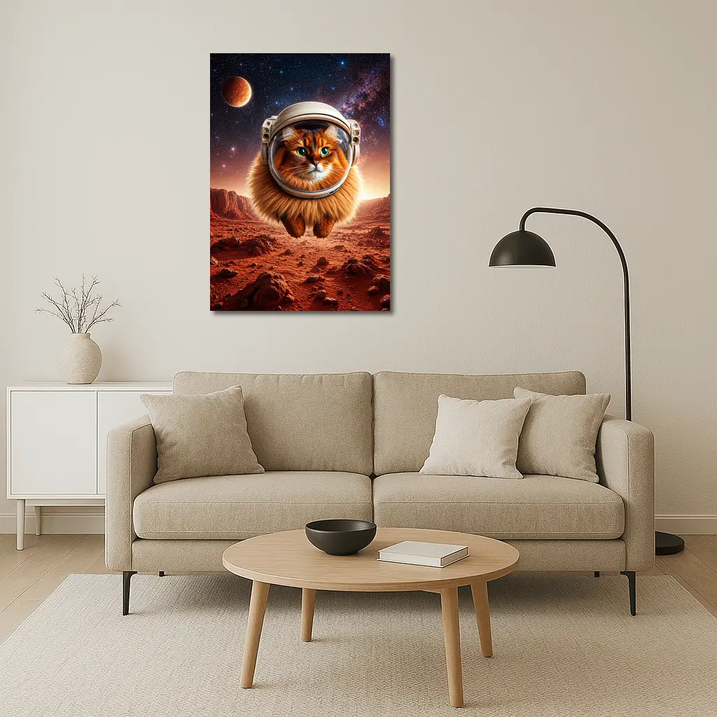 Somali Cat Astronaut Floating Over Mars – Wall Art