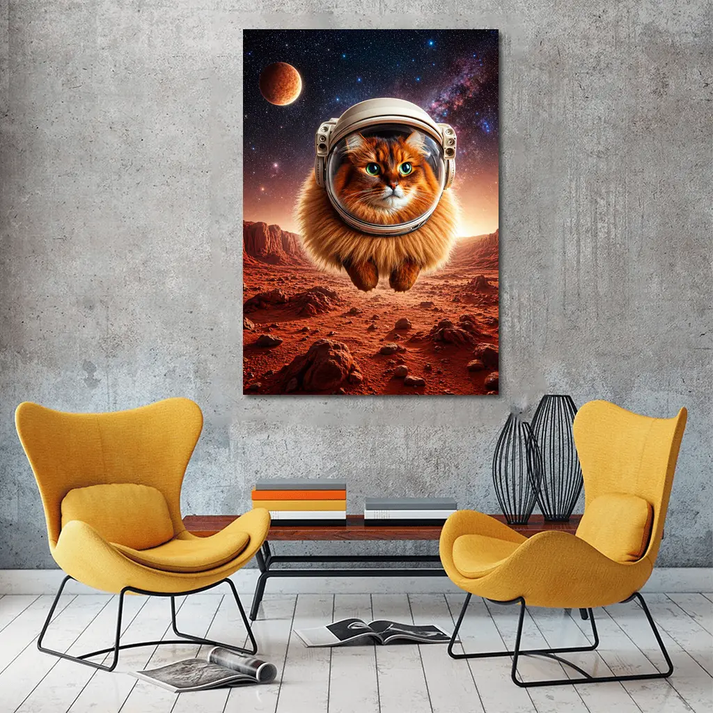 Somali Cat Astronaut Floating Over Mars – Wall Art