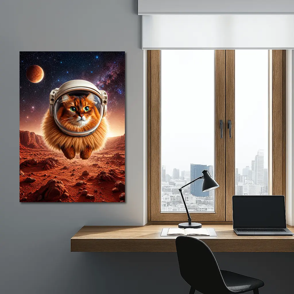 Somali Cat Astronaut Floating Over Mars – Wall Art