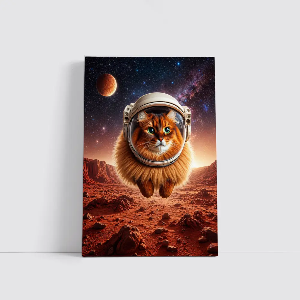 Somali Cat Astronaut Floating Over Mars – Wall Art