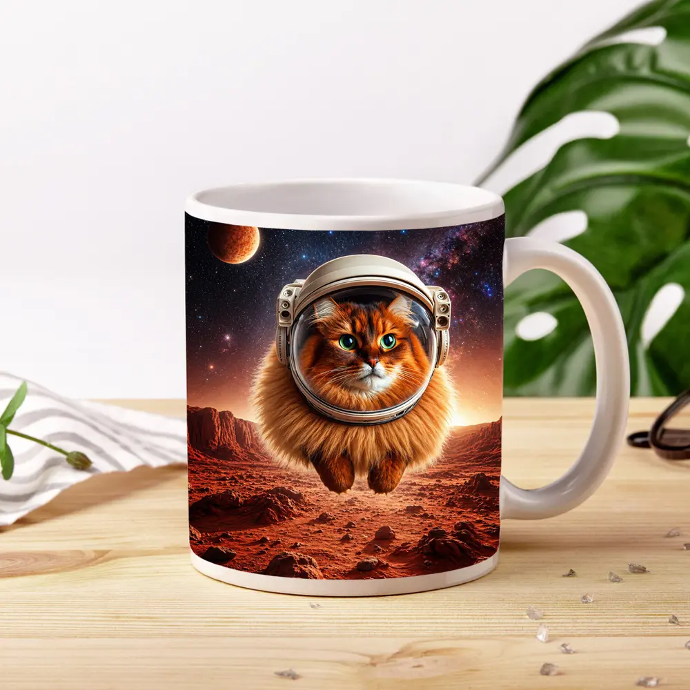 Somali Cat Astronaut Floating Over Mars – Mugs
