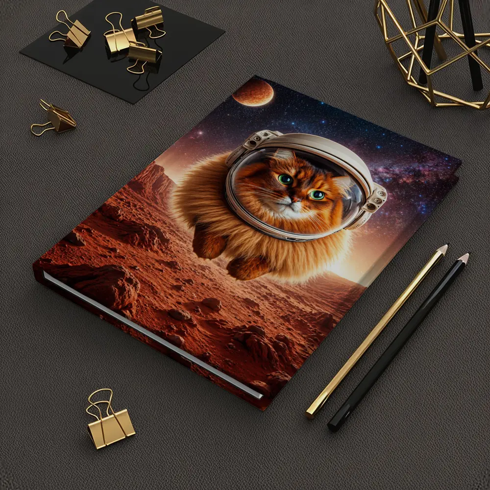 Somali Cat Astronaut Floating Over Mars – Notebooks