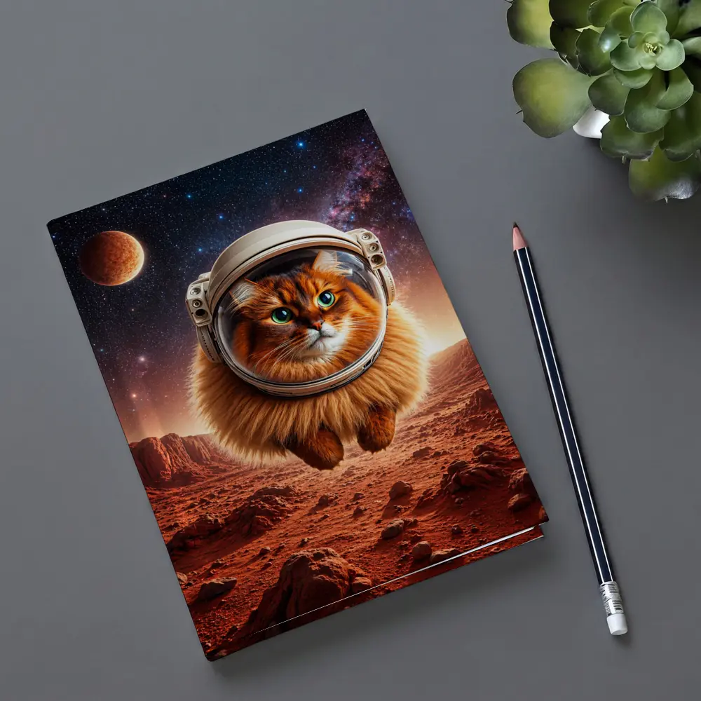 Somali Cat Astronaut Floating Over Mars – Notebooks