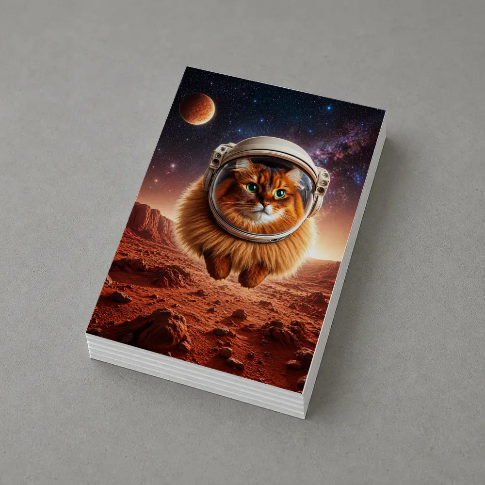 Somali Cat Astronaut Floating Over Mars – Postcards