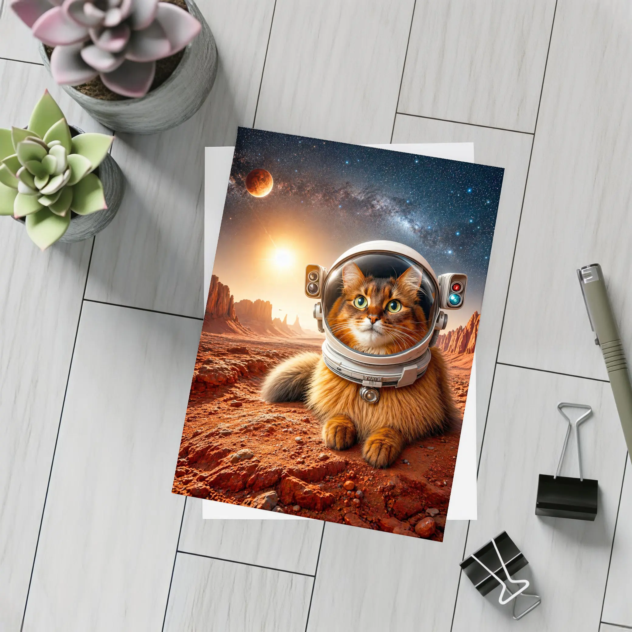 Somali Cat Astronaut on Mars Surface – Postcards