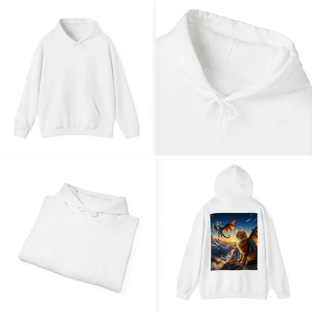 Dragon Cats Flying Over Mountain Sunset – Hoodies