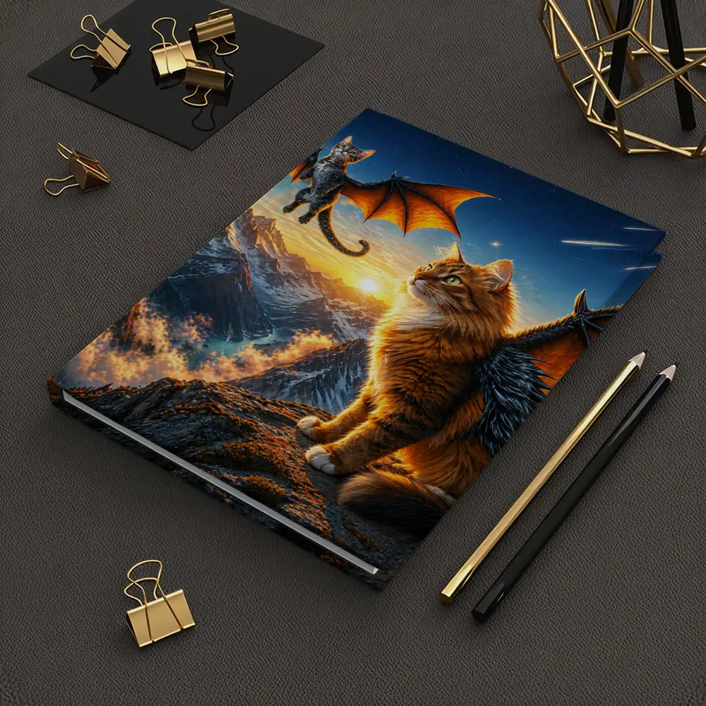 Dragon Cats Flying Over Mountain Sunset – Notebooks