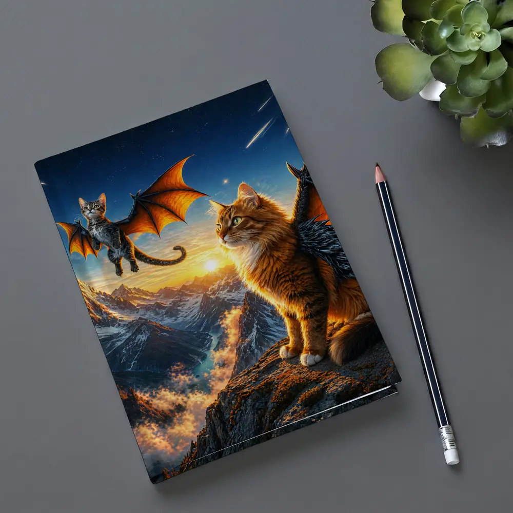 Dragon Cats Flying Over Mountain Sunset – Notebooks