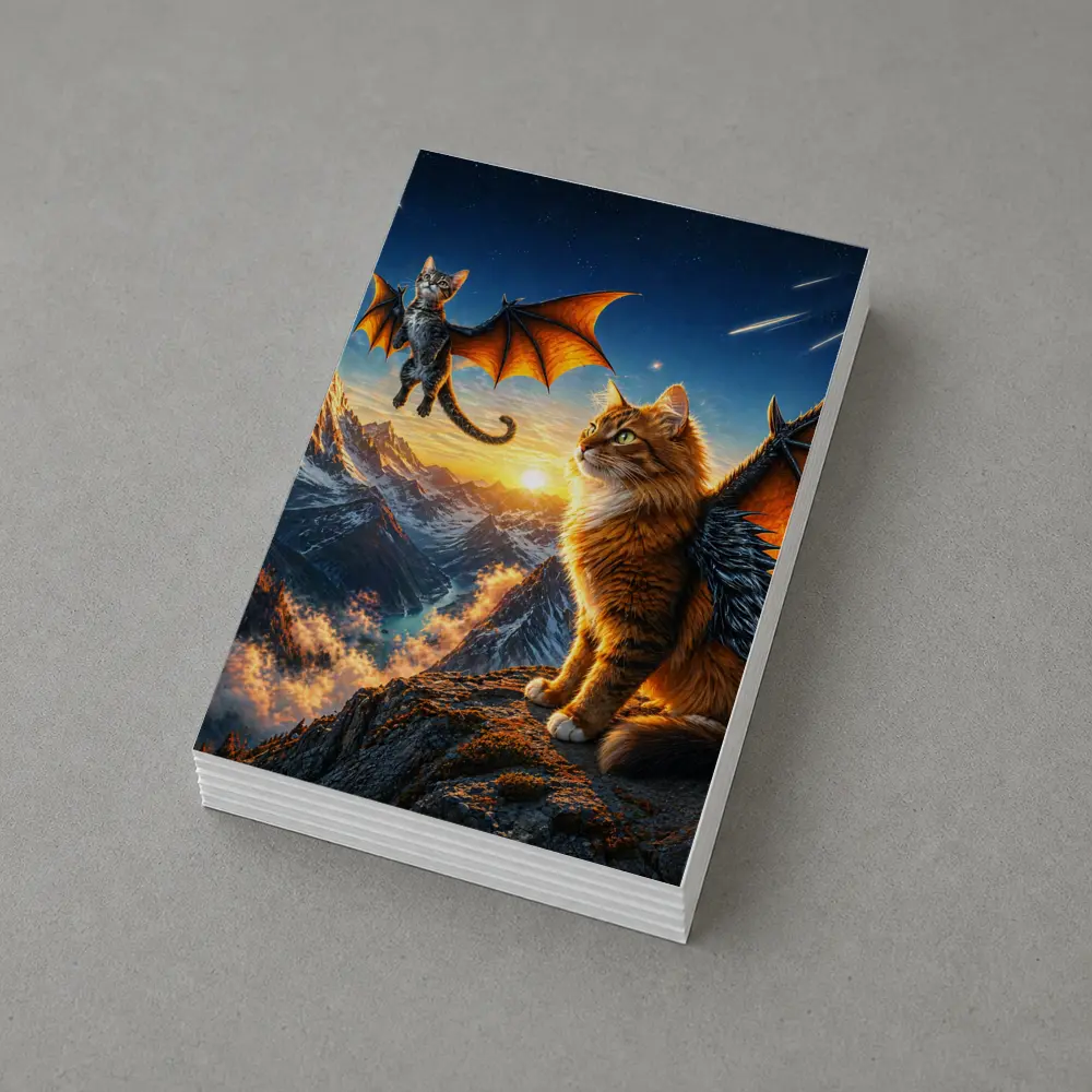 Dragon Cats Flying Over Mountain Sunset – Postcards