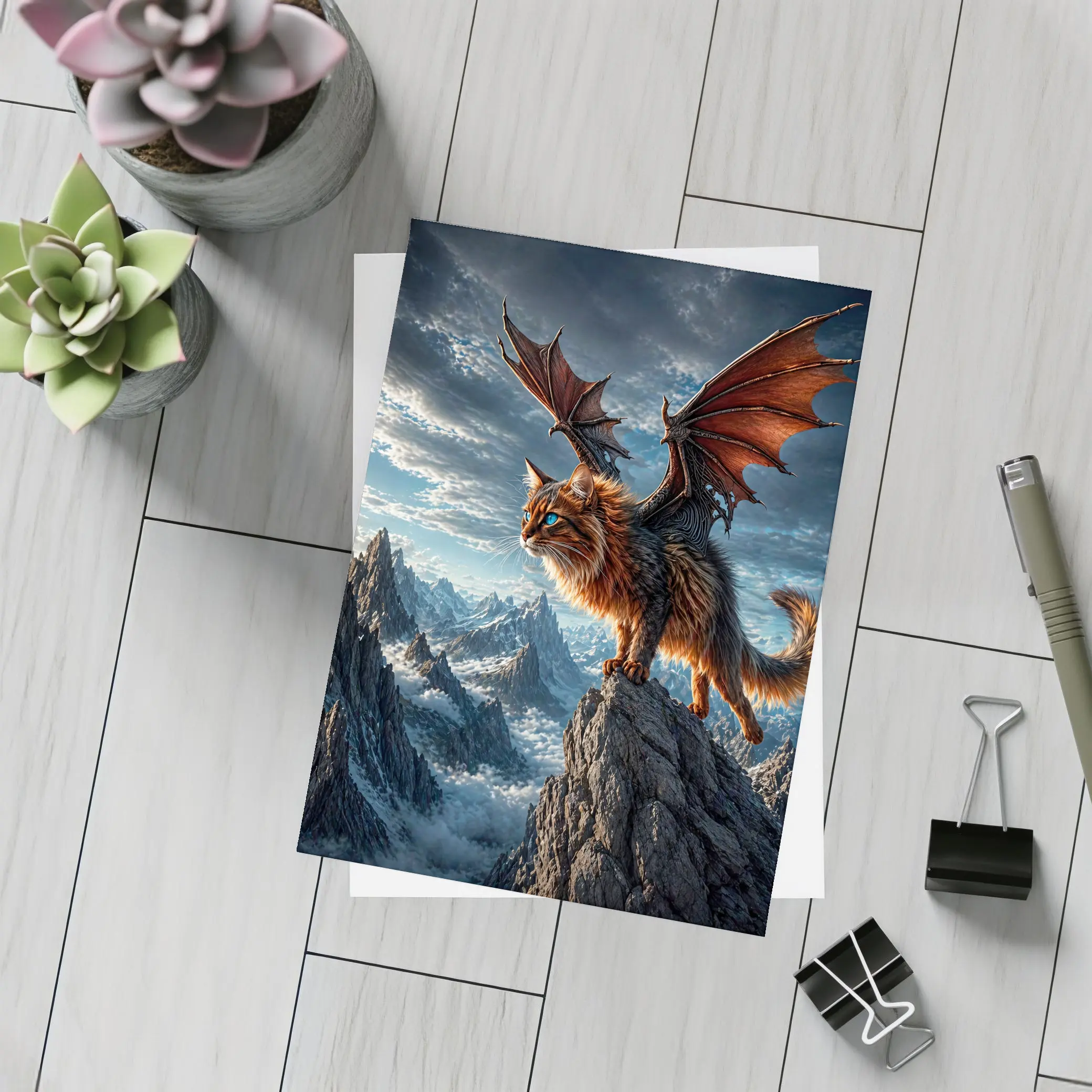 Somali Cat Dragon Wings Mountain Sky – Postcards