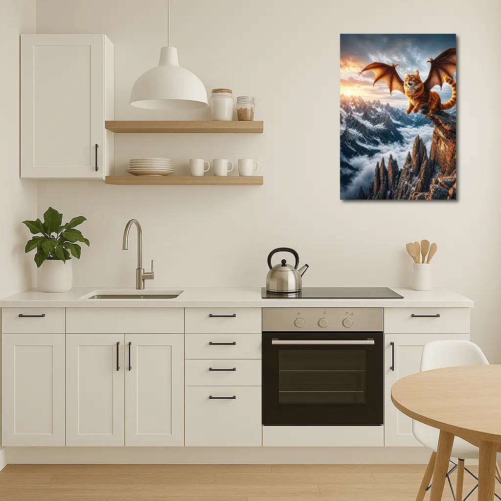 Dragon Wing Cat Over Snowy Mountain Peaks – Wall Art