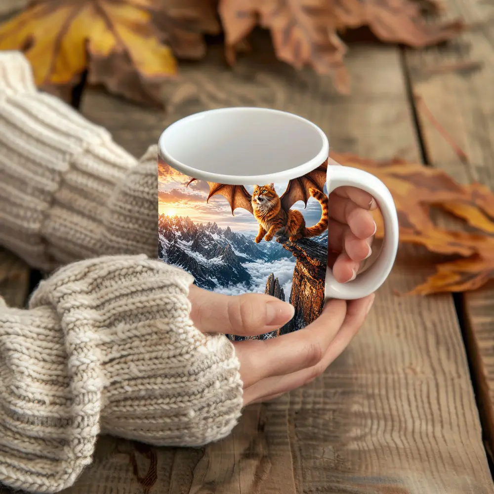 Dragon Wing Cat Over Snowy Mountain Peaks – Mugs