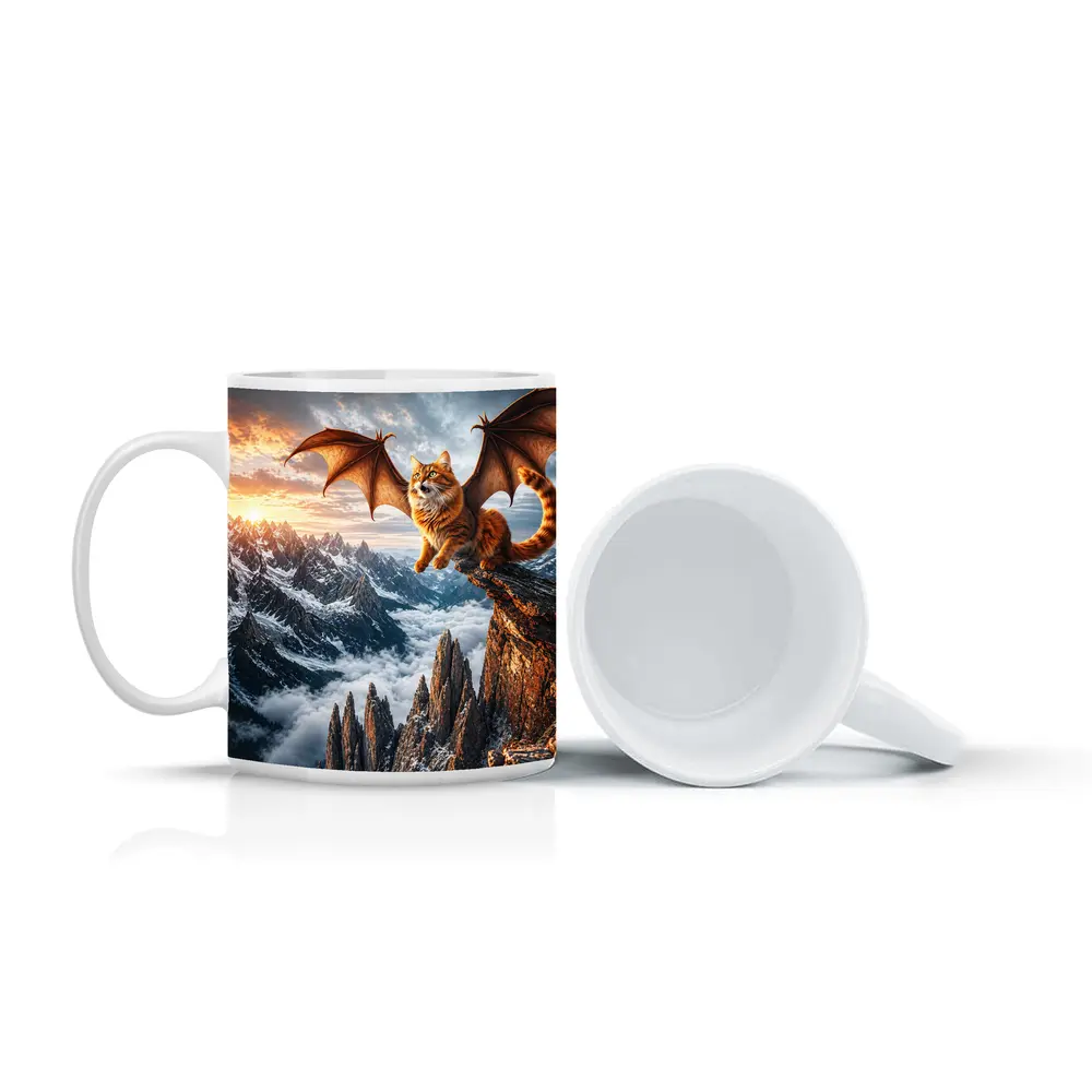Dragon Wing Cat Over Snowy Mountain Peaks – Mugs