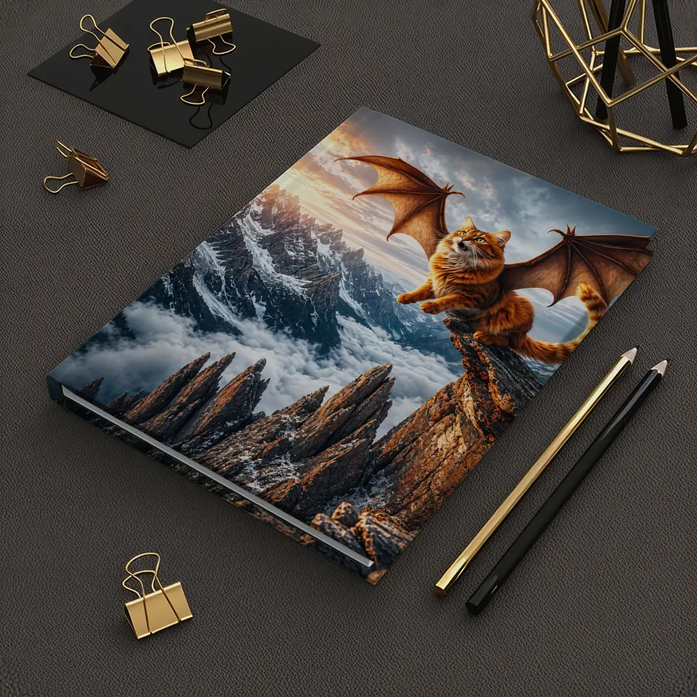 Dragon Wing Cat Over Snowy Mountain Peaks – Notebooks