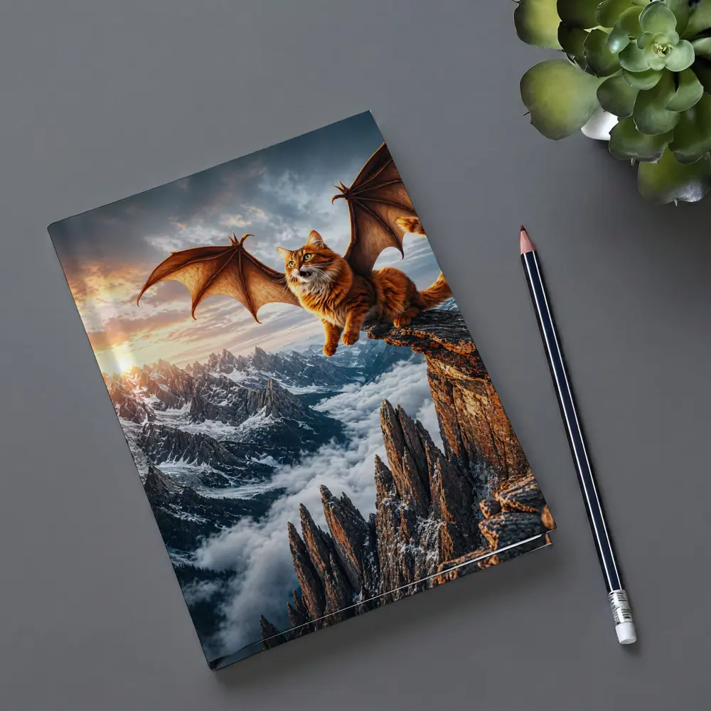 Dragon Wing Cat Over Snowy Mountain Peaks – Notebooks
