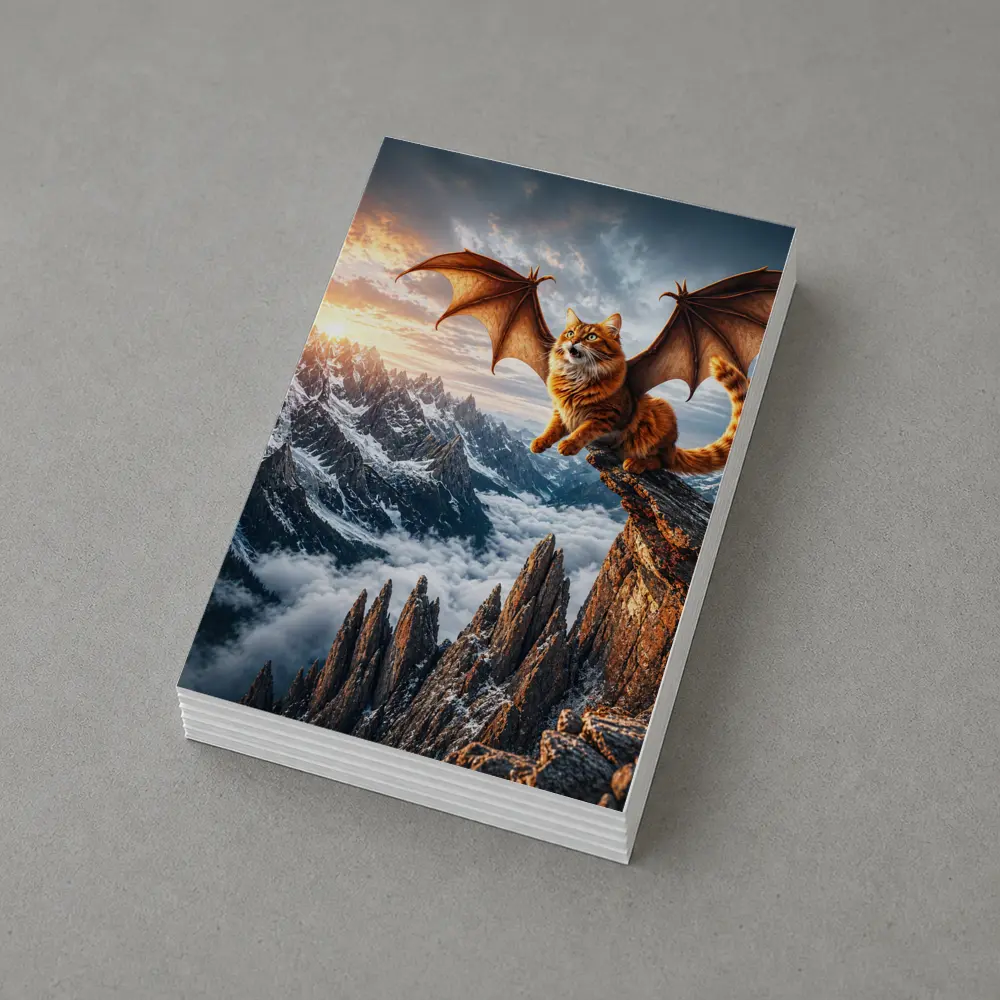 Dragon Wing Cat Over Snowy Mountain Peaks – Postcards