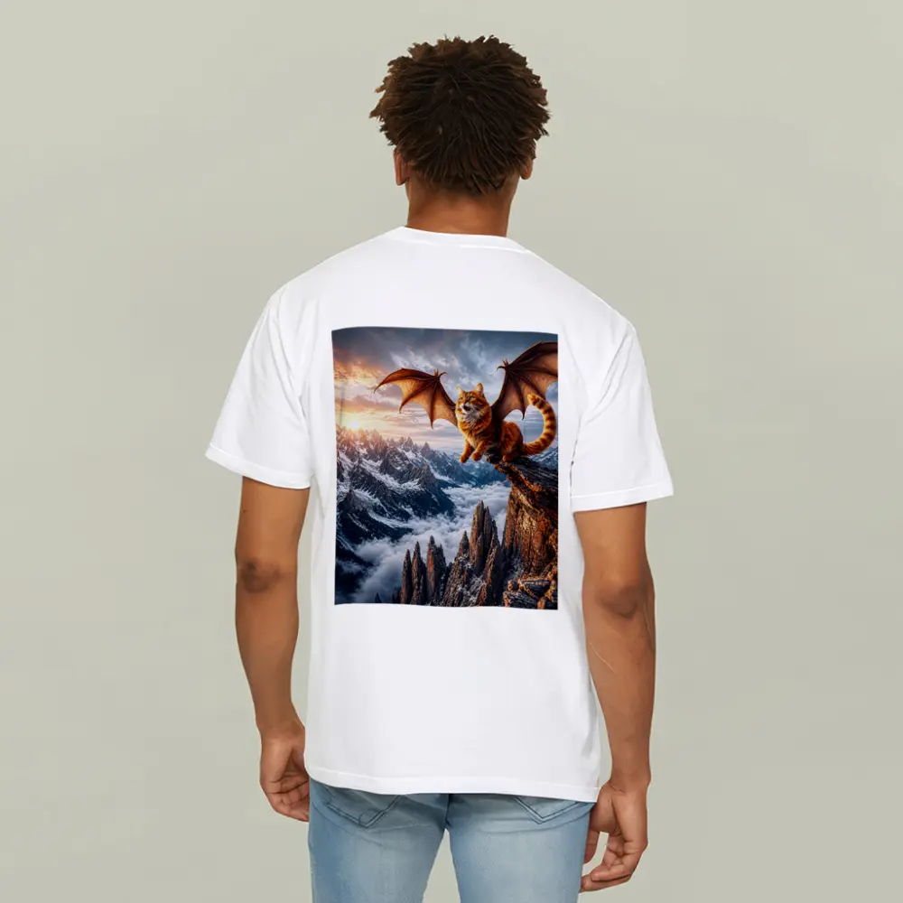 Dragon Wing Cat Over Snowy Mountain Peaks – T-Shirts
