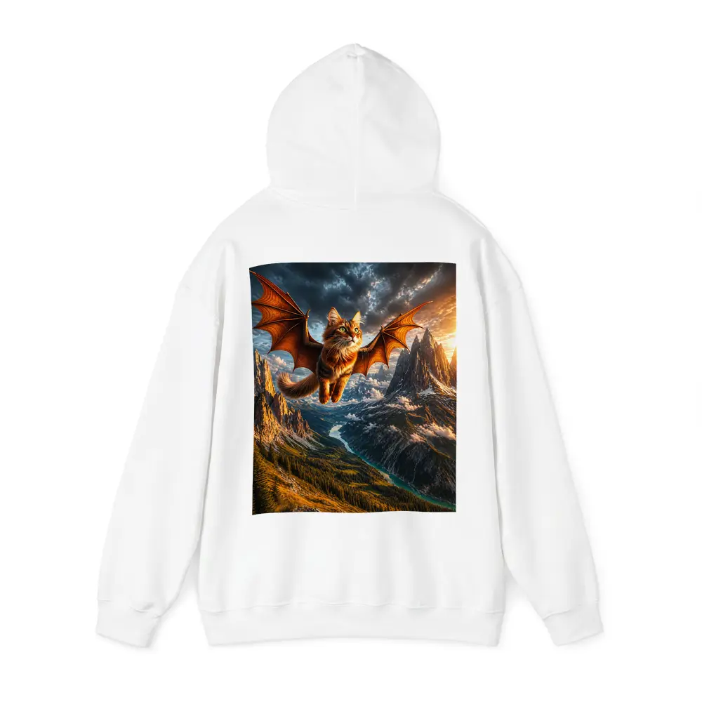 Dragon Winged Cat Flying Over Mountain Peaks – Hoodies