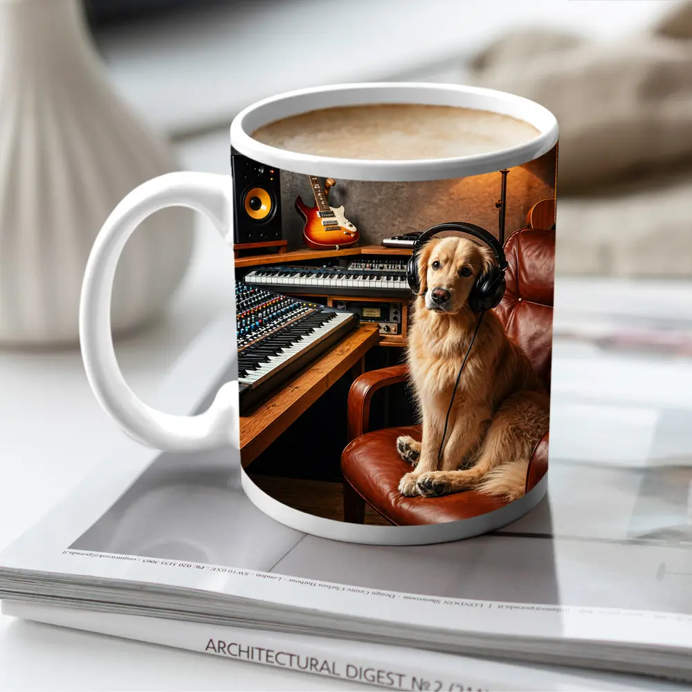 Golden Retriever Producer in Music Studio – Mugs