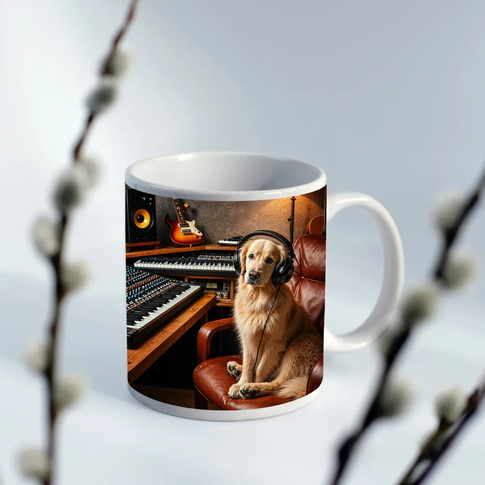 Golden Retriever Producer in Music Studio – Mugs