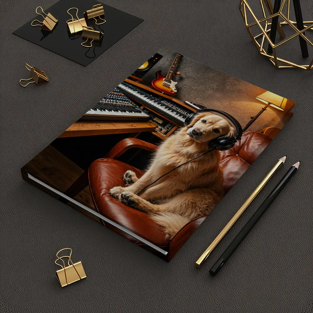 Golden Retriever Producer in Music Studio – Notebooks