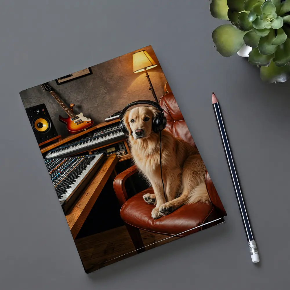 Golden Retriever Producer in Music Studio – Notebooks
