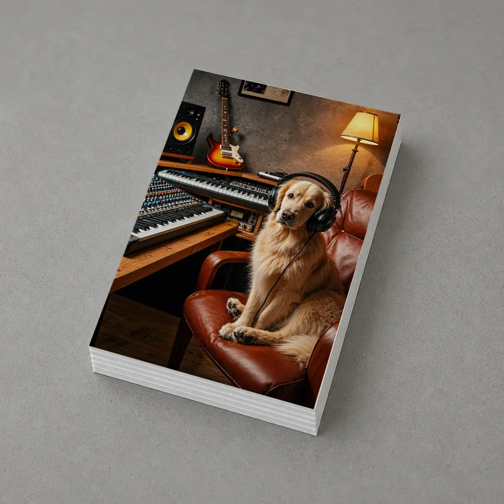 Golden Retriever Producer in Music Studio – Postcards