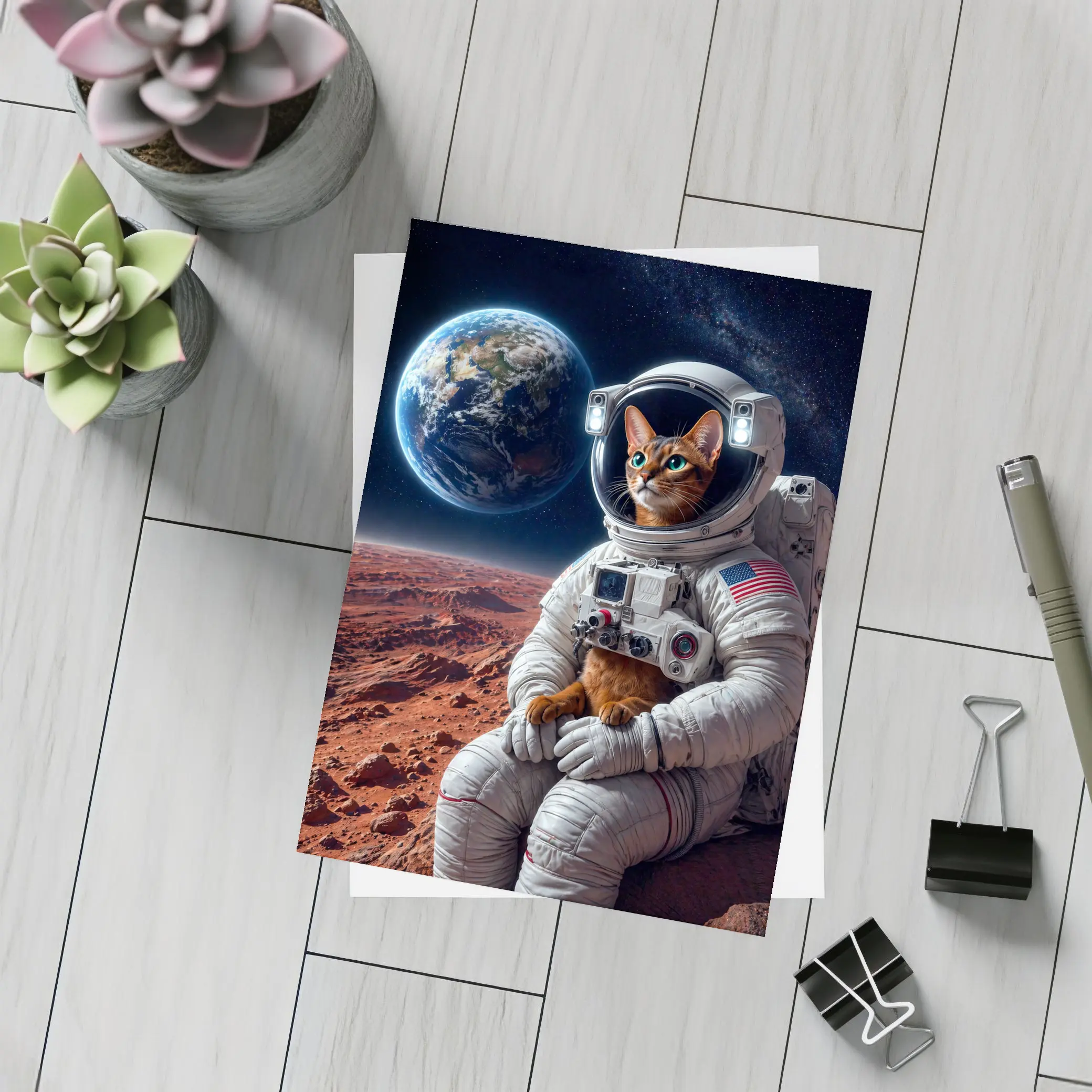 Abyssinian Cat Astronaut On Mars Earth – Postcards