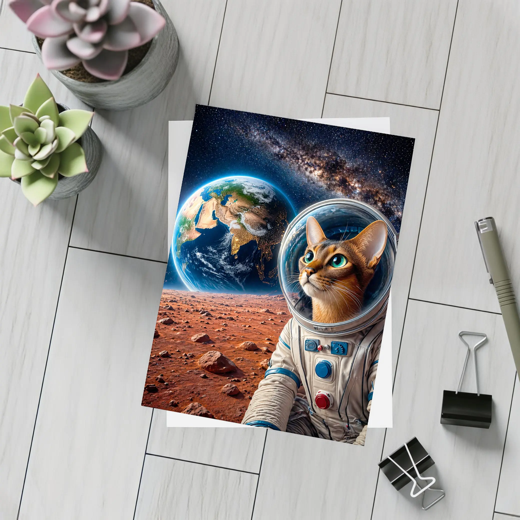 Abyssinian Cat Astronaut on Mars Earth – Postcards