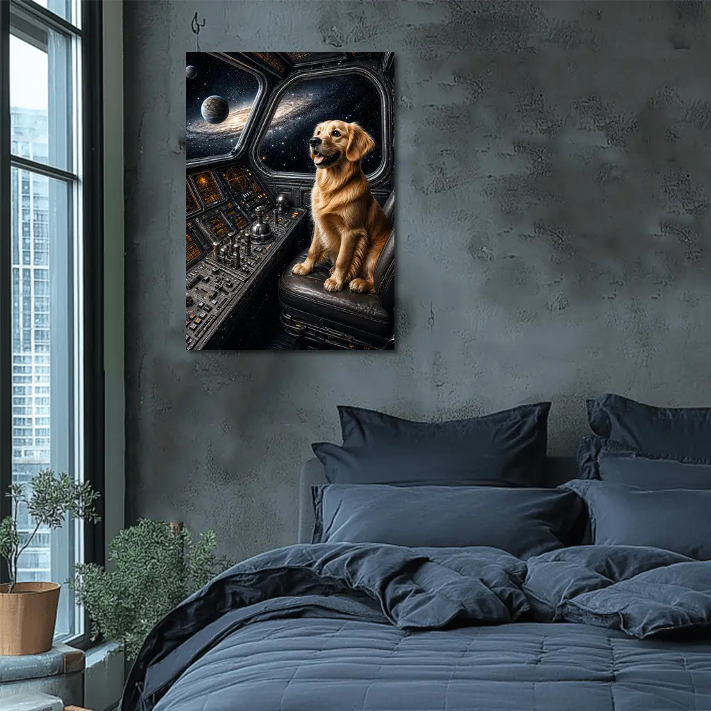 Golden Retriever Pilot In Space Cockpit – Wall Art