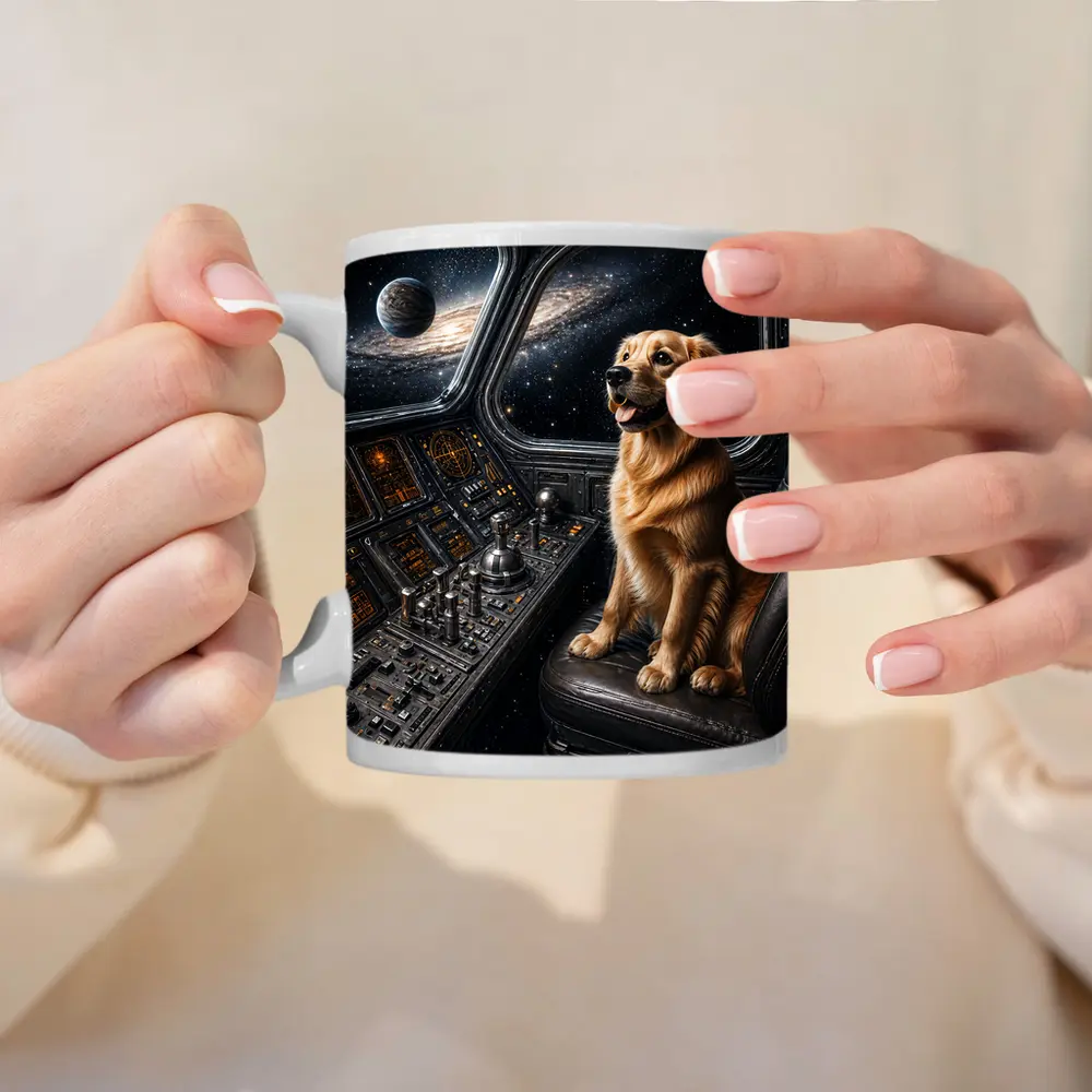 Golden Retriever Pilot In Space Cockpit – Mugs