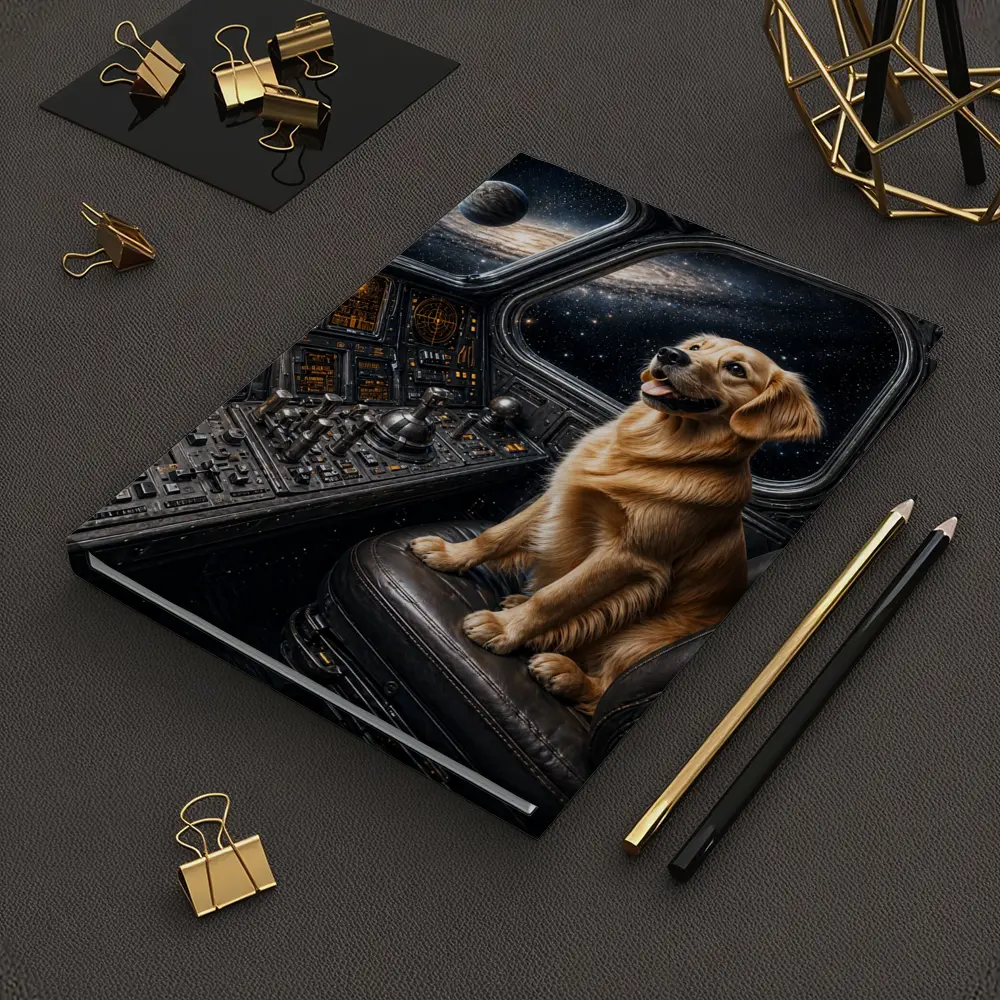 Golden Retriever Pilot In Space Cockpit – Notebooks