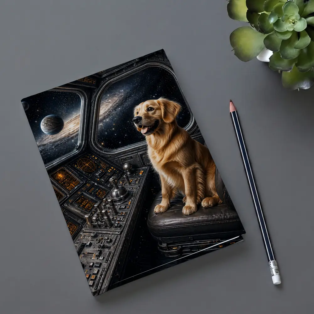 Golden Retriever Pilot In Space Cockpit – Notebooks