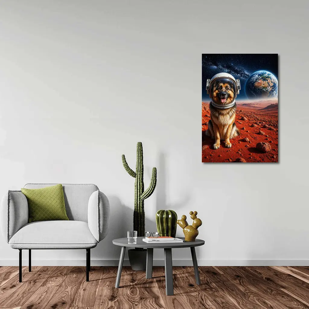 German Shepherd Astronaut on Mars Surface – Wall Art