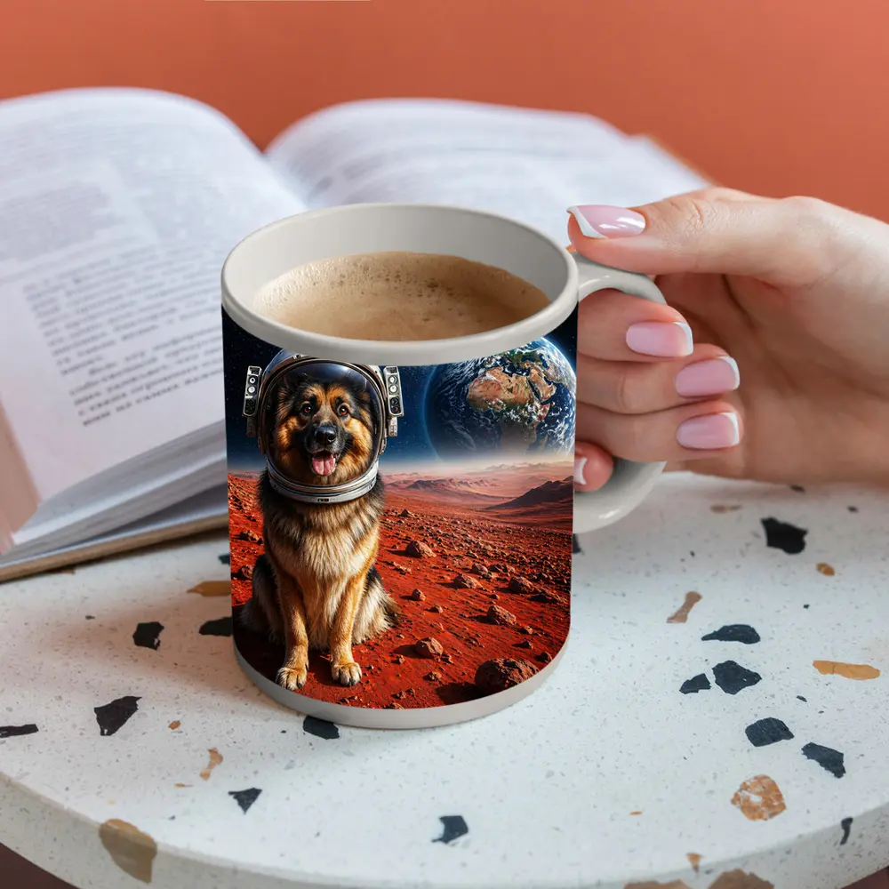 German Shepherd Astronaut on Mars Surface – Mugs
