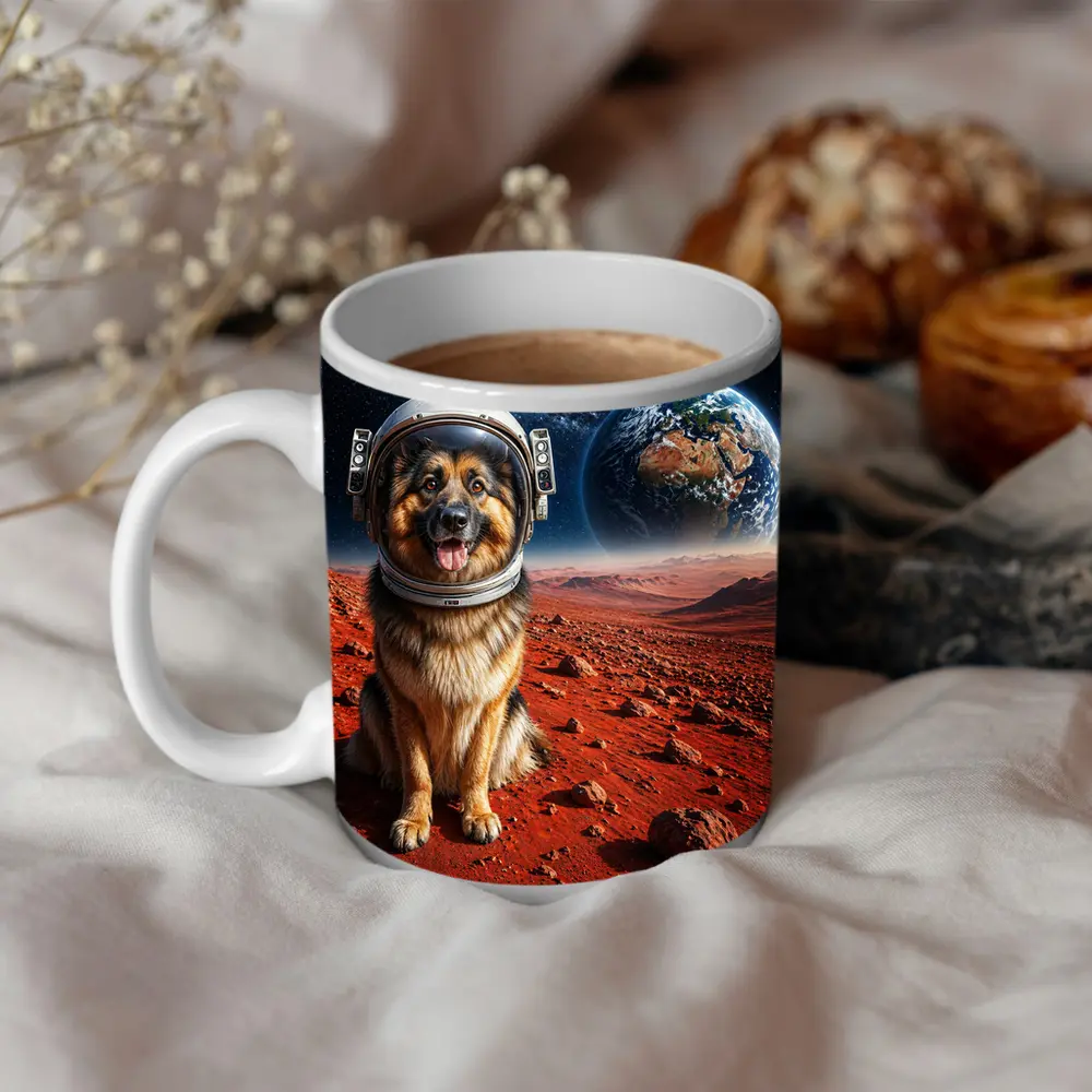 German Shepherd Astronaut on Mars Surface – Mugs