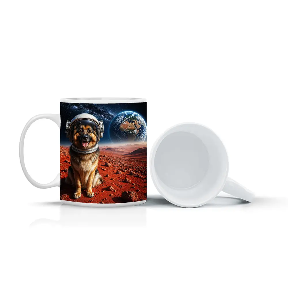 German Shepherd Astronaut on Mars Surface – Mugs